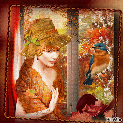 mujer  con sombrero  de otoño - Δωρεάν κινούμενο GIF
