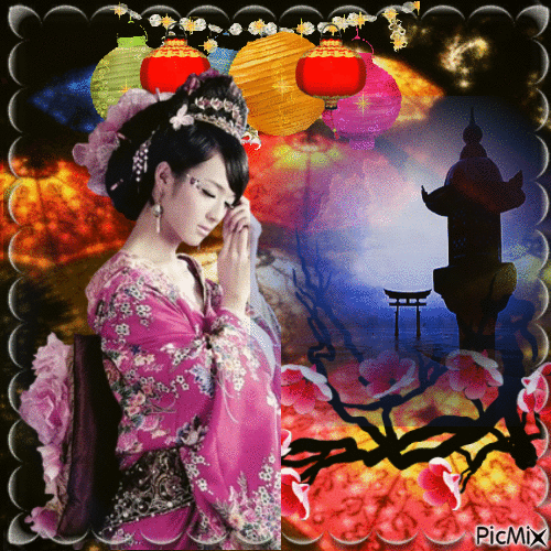 bisous d'une geisha - GIF animé gratuit