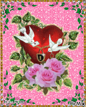 Heart, doves and roses. - Ilmainen animoitu GIF