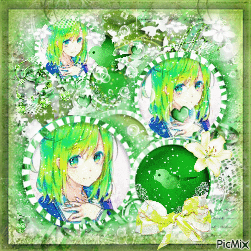 Anime Girl in green - GIF animé gratuit
