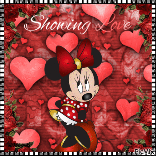 Minnie-mouse-love-disney-cartoon-hearts - 免费动画 GIF