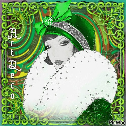 Art Deco Portrait Green - GIF animé gratuit