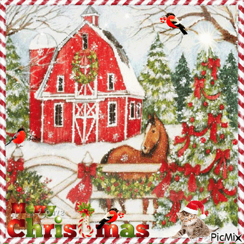 Merry Christmas. Horse. Outdoor landscape - Ingyenes animált GIF