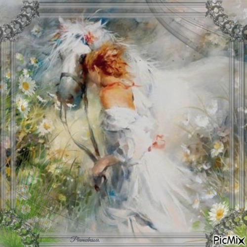 Aquarelle femme et cheval. - ücretsiz png