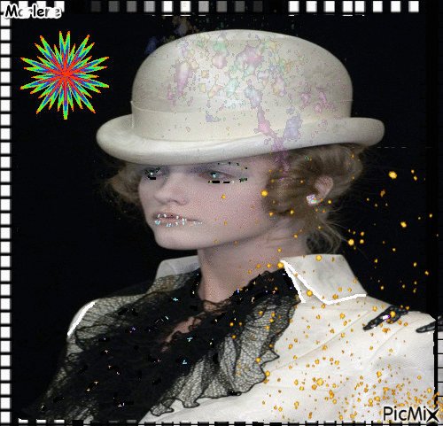 Portrait Woman Colors Hat Deco Glitter White Fashion Glamour - Free animated GIF