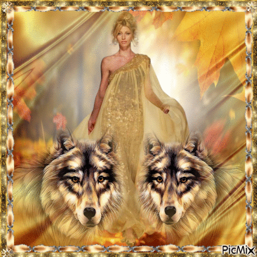 lady and her wolves - GIF animado gratis