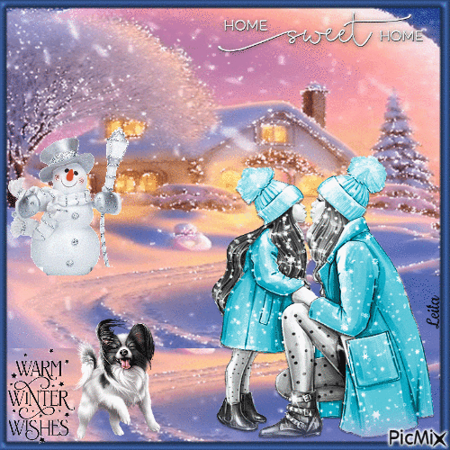 Warm Winter Wishes. Mother and daughter. Home - GIF animado grátis