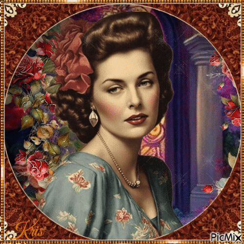 Femme vintage avec des roses - Gratis animerad GIF