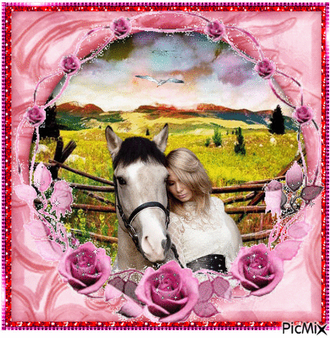 A girl and a horse. - GIF animé gratuit