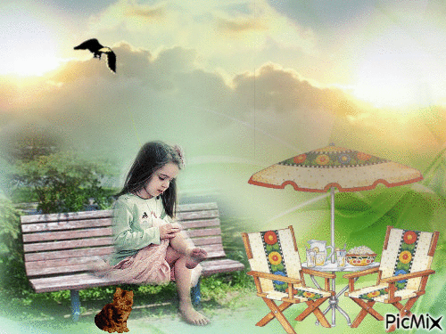 petite fille dans le jardin - Zdarma animovaný GIF