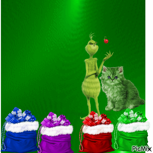 Grinch and his cat - Free animated GIF
