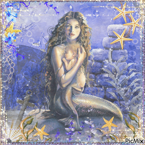 A mermaid sitting on a rock - Бесплатни анимирани ГИФ