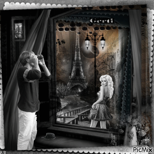 Paris en noir et blanc - GIF animado grátis