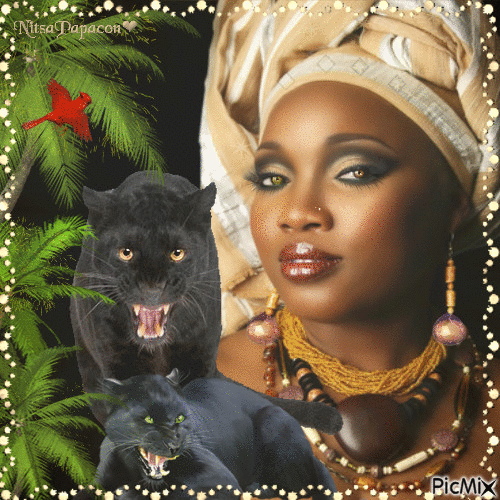 panther and woman. - Δωρεάν κινούμενο GIF