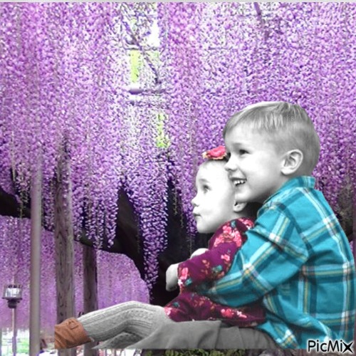 Jeune couple au Printemps avec Fleurs violettes - png gratuito