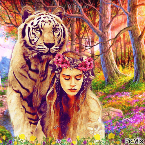 The woman and her tigers/contest - Безплатен анимиран GIF