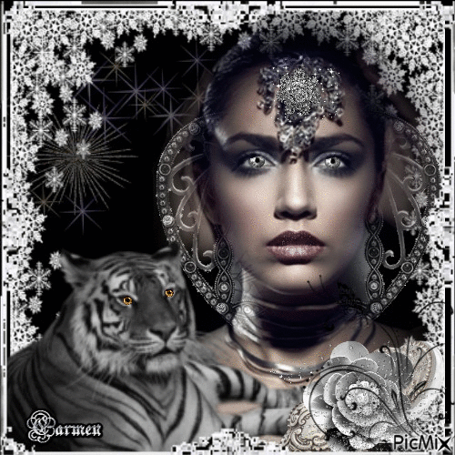 La femme et le tigre - GIF animé gratuit