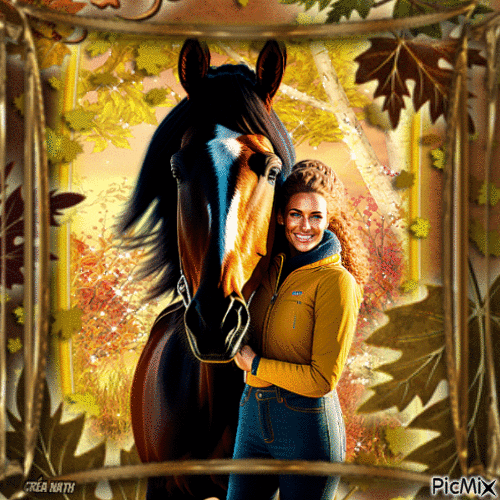 Femme et son cheval...concours - Animovaný GIF zadarmo