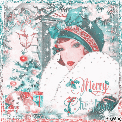 Woman art deco winter Christmas - Безплатен анимиран GIF