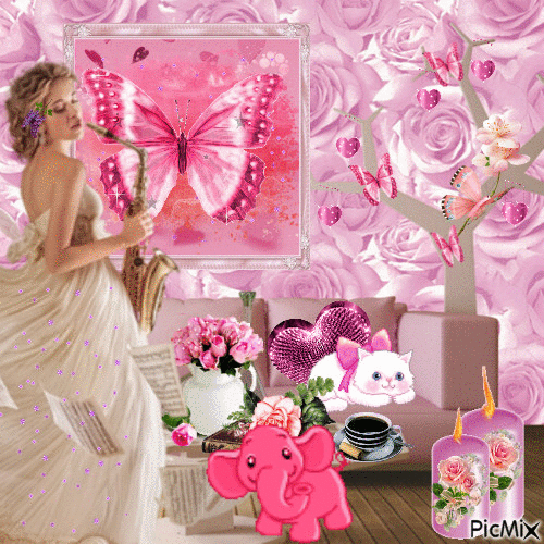 in rose violet room... everyone is happy - GIF animasi gratis
