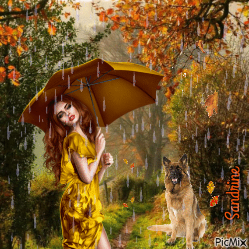 femme sous la pluie - GIF animado grátis