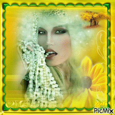 Femme,décor jaune et vert - Ücretsiz animasyonlu GIF