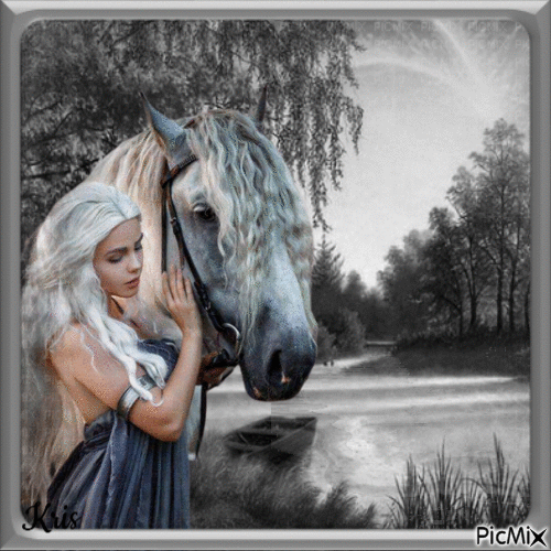 Femme et cheval - GIF animé gratuit