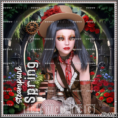 Greeting Steampunk Spring - Free animated GIF