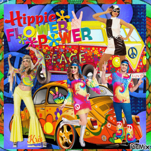 Hippie Flower Power of the 70s - Darmowy animowany GIF