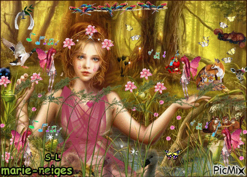 les elfe et les animaux de la forêt  chante pour la femme en pleure - 無料のアニメーション GIF