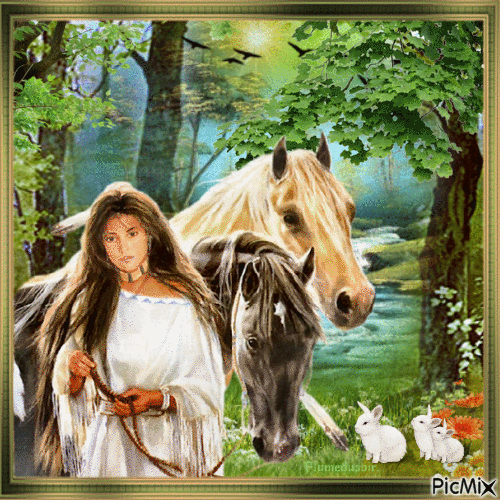 Femme et cheval. - Free animated GIF