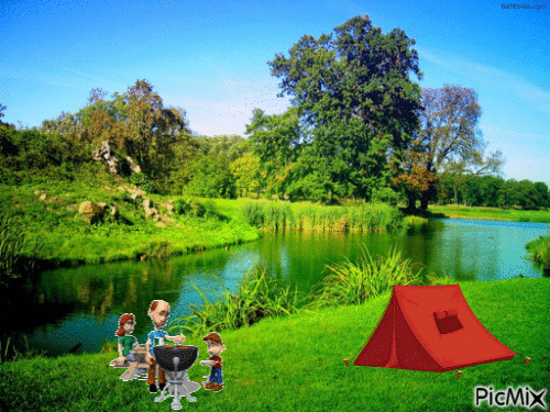 camping au bord de l eau - Безплатен анимиран GIF