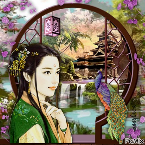 La geisha et le paon - gratis png