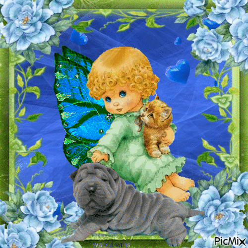 Angels-cats-dogs-flowers - GIF animado grátis