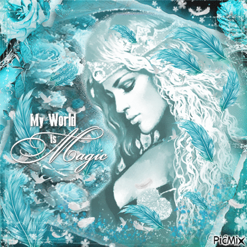 Fantasy woman feathers turquoise - Free animated GIF