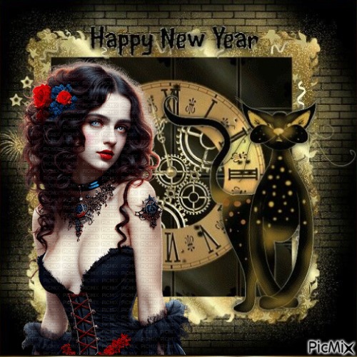 Femme gothique avec "bonne année". - png gratis