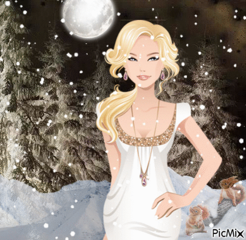 Retrato de una mujer bajo la nieve - Безплатен анимиран GIF