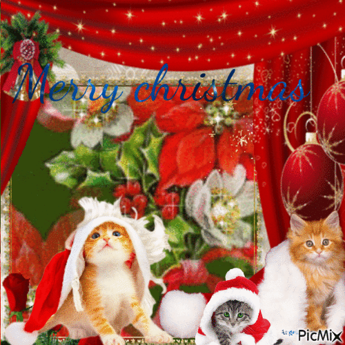 Merry Christmas and cats - 免费动画 GIF