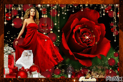 la rose et la dame en rouge - GIF animé gratuit