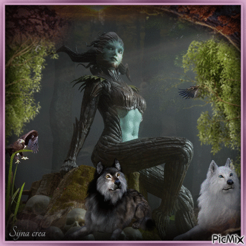 Woman and wolf - Fantasy - 無料のアニメーション GIF