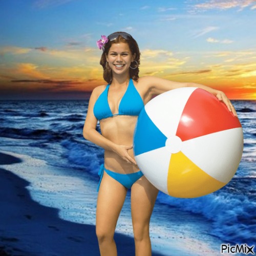 Swimmer with beach ball (my 2,525th PicMix) - ingyenes png
