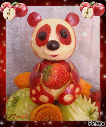 decoration ourson avec des pommes - GIF animé gratuit