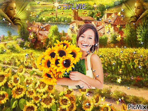 Femme aux tournesols ma création a partager sylvie - Free animated GIF