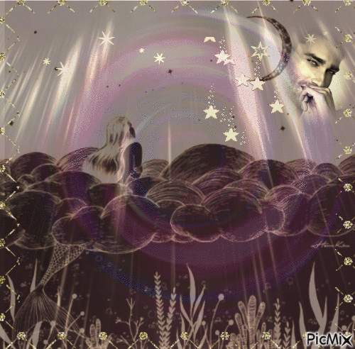 Sirena admirando lo que ella no puede tener...la luna , las estrellas y el amor de su corazon!! - 無料のアニメーション GIF