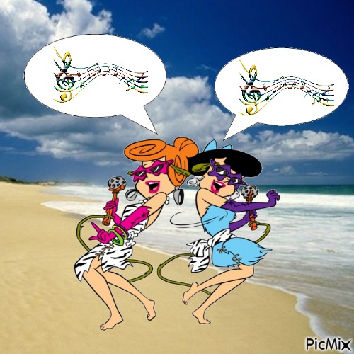 Wilma and Betty singing at the beach - nemokama png