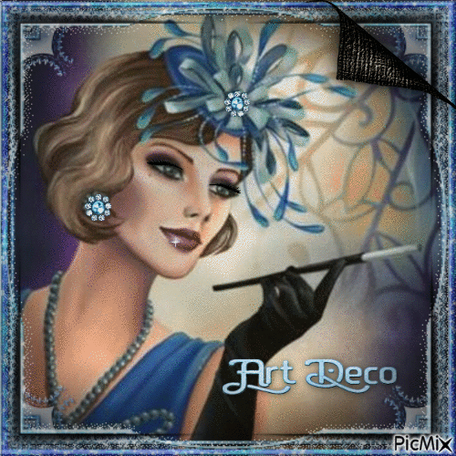 Frau Art Deco in Blau - Free animated GIF