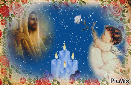 Jesus, anjo e velas - Free animated GIF