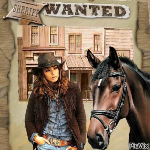cowgirl et cheval - gratis png