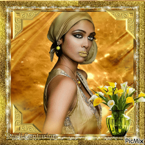 Retrato de mulher, cor de ouro - GIF เคลื่อนไหวฟรี