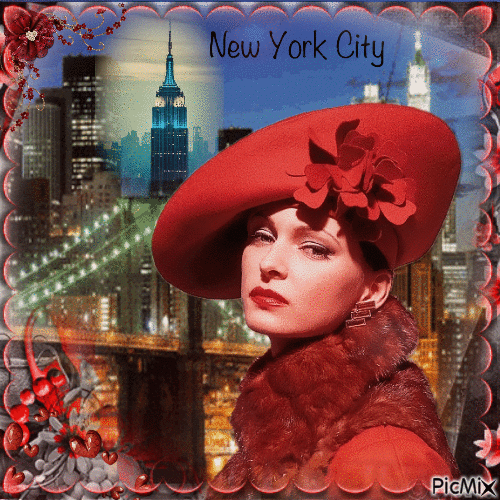 Femme en rouge  à New York - Gratis animerad GIF